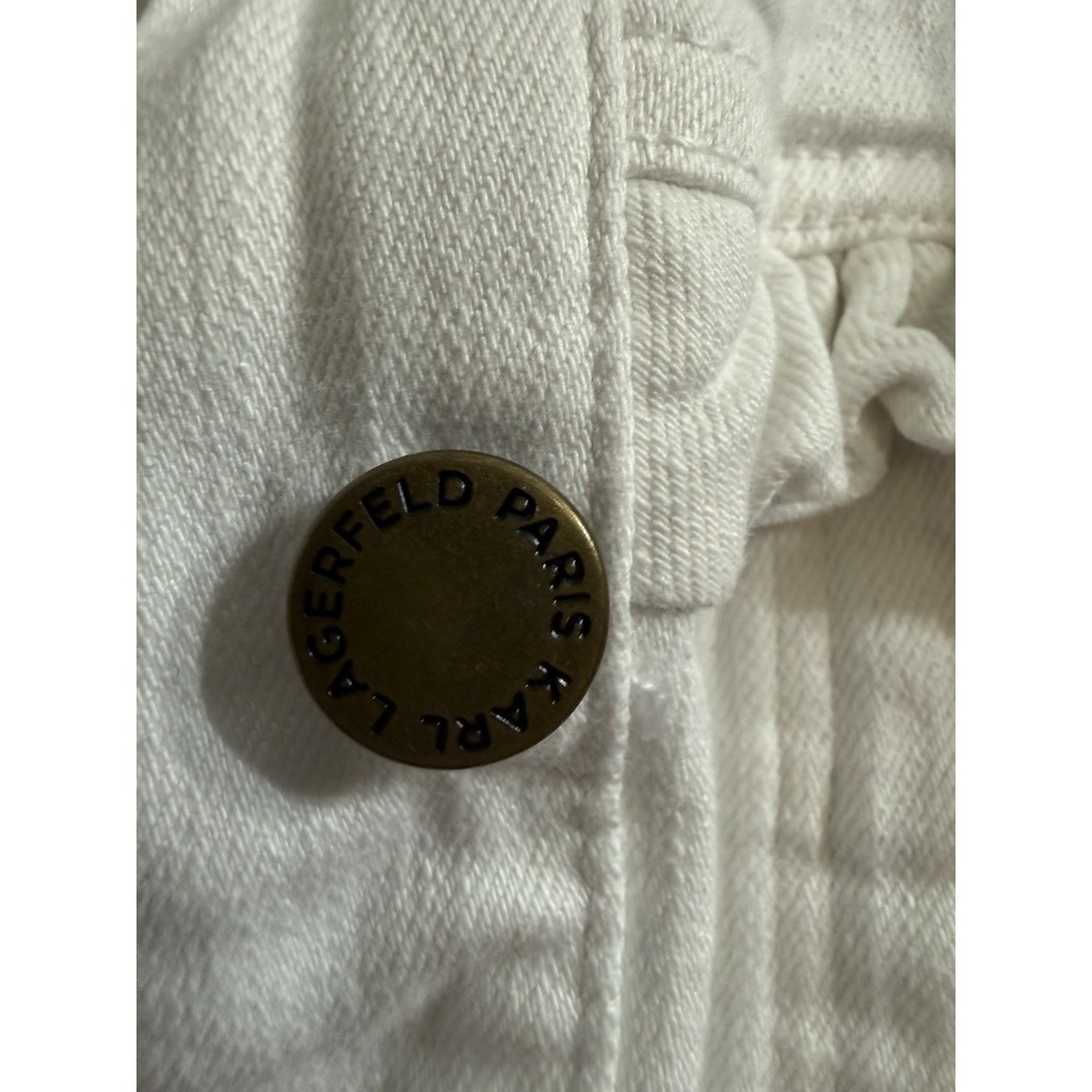 KARL LAGERFELD PARIS Ruffled Denim Jacket White Women's Medium Stretch - Picture 4 of 15